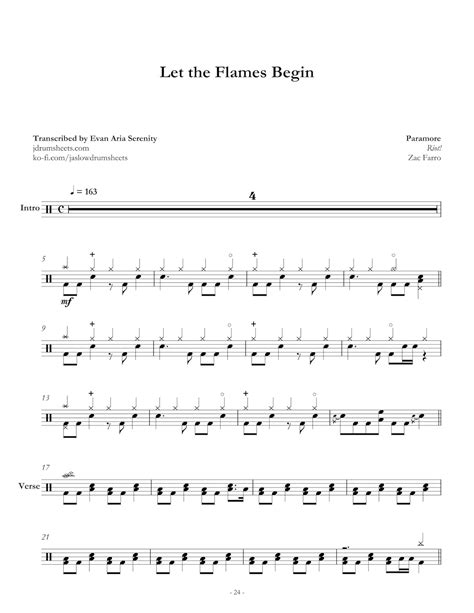 Paramore Let The Flames Begin Drum Sheet Music JDS Paramore