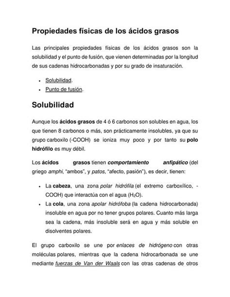 Propiedades F Sicas De Los Cidos Grasos Aprende Todo De Medicina Udocz