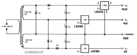 3 Rail 12v 5v 5v Regulated Power Supply Circuit Scheme