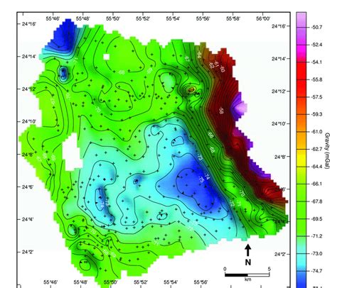 Bouguer Anomaly Map Of Al Jaww Plain Showing Gravity Anomaly Lows In