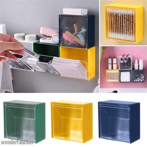 Plastic Wall Mounted Storage Boxes Dustproof Bathroom Organizer For