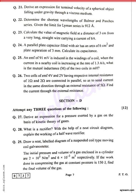 Maharashtra Board Class 12 Physics Sample Paper 2024 Pdf