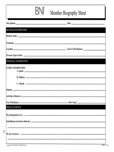 Bni Bio Sheet Template Fill Out And Sign Online Dochub