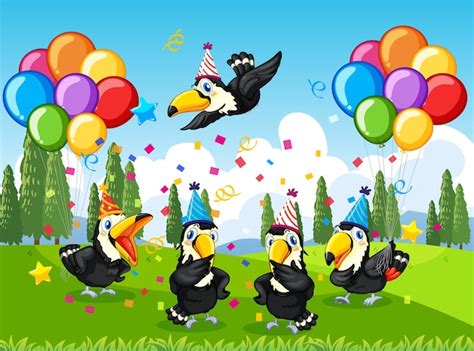 Premium Vector Many Birds In Party Theme In Nature Forest