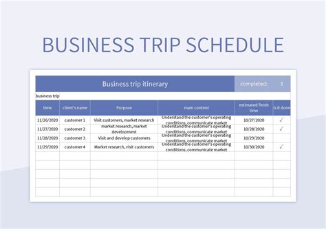 Plan And Budget Outline For A Business Trip Itinerary Excel Template