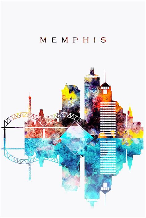 Memphis Print Memphis Skyline Poster Memphis Wall Art Etsy