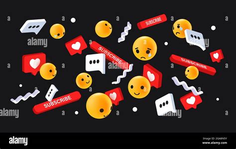 Social Media Reactions Concept Flying Emoticons Like Emoji Faces