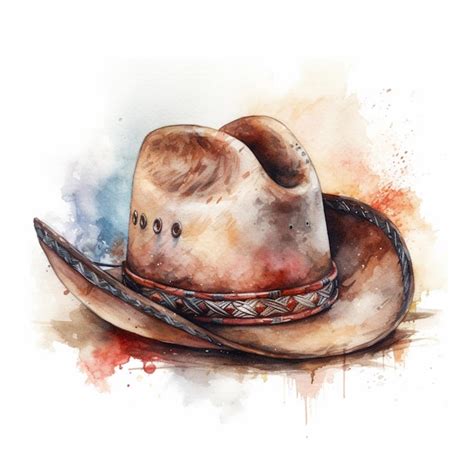 Hay Una Pintura De Acuarela De Un Sombrero De Vaquero Sobre Un Ai