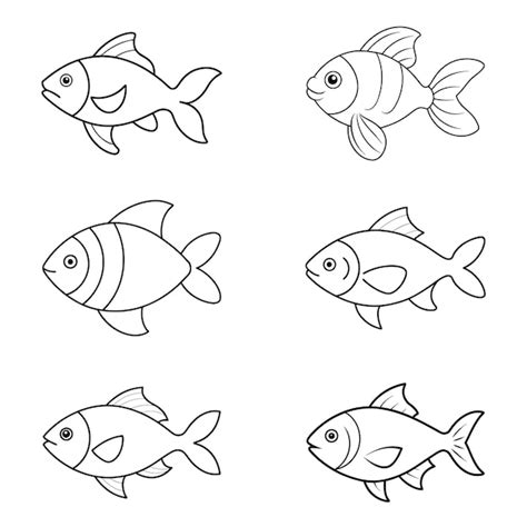 Premium Vector | A set of black and white fish drawing