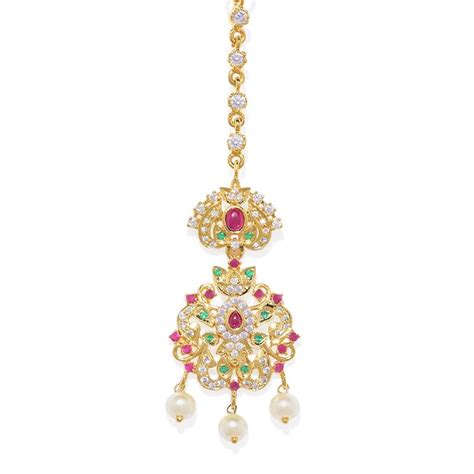 Accessher Women Gold Plated Handcrafted Kundan Maang Tikka Buy