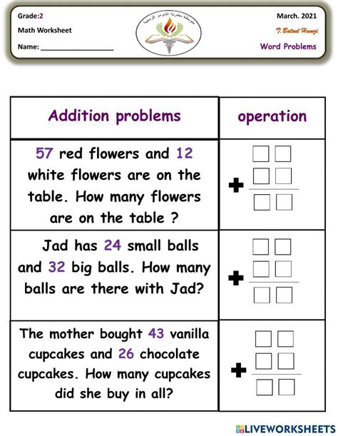 Addition Word Problems Grade 2 Online Exercise For Live Worksheets