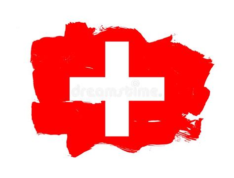 Bandera Pintada De Suiza Con Efecto De Pincel Sobre Fondo Blanco Stock