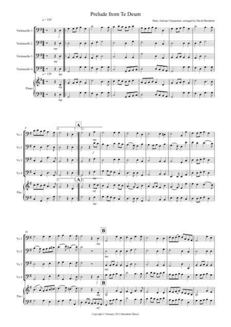 Prelude From Te Deum For Cello Quartet Arr David Burndrett By Marc