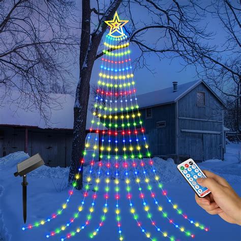 Luces de cascada de Navidad alimentadas por energía solar al aire libre