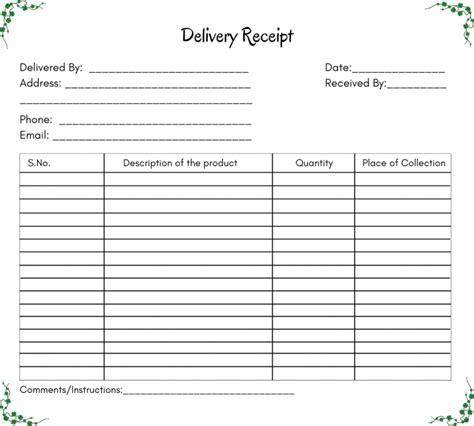 Printable Delivery Receipt Template Word Free