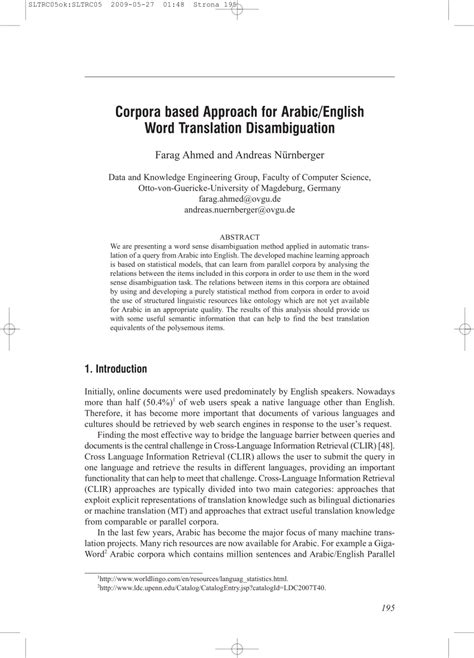 PDF Corpora Based Approach For Arabic English Word Translation