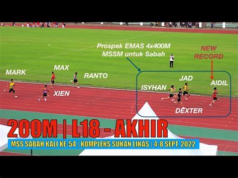 NEW RECORD 200 METER Lelaki 18 AKHIR MSS Sabah Kali Ke 54