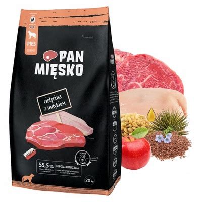 Pan Mięsko sucha karma dla psa CIELĘCINA INDYK 9kg hot dogi z bekonem