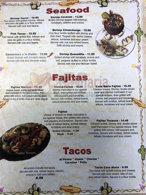 Menu At Casa Maria Mexican Restaurant Jacksonville 106 Old St