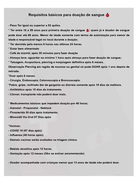 Doação De Sangue Requisitos - Requisitos Básicos para Doação de Sangue ? | PDF