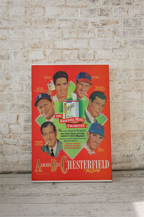 Vintage Chesterfield Cigarette Advertisement Poster Featuring Baseball