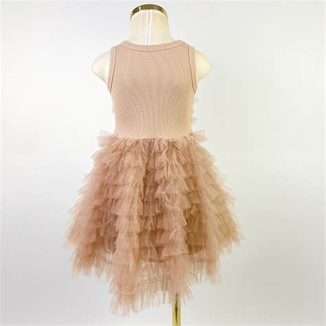 Vestido de Festa Infantil Pituchinhus Nude Tule Bordado especiais da Árvore Mágica