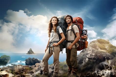 Premium Ai Image Male And Female Travelers With Backpacks Tourist