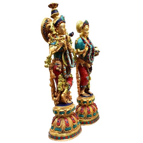 Brass Radha Krishna Standing With Stone Set Of 2