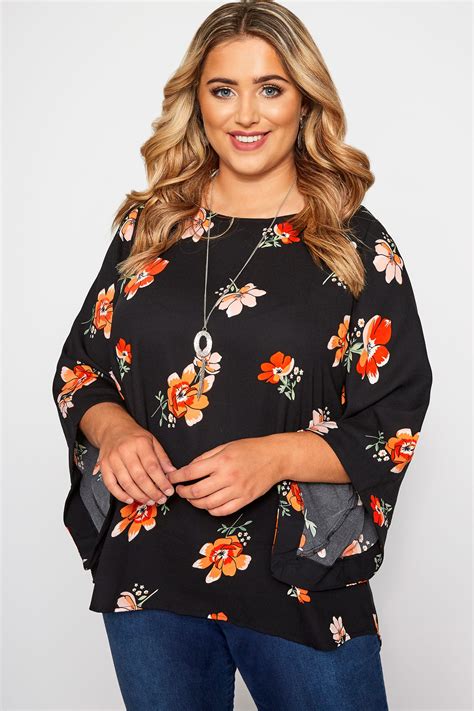 YOURS LONDON Black Floral Cape Top Sizes 16 Yours Clothing