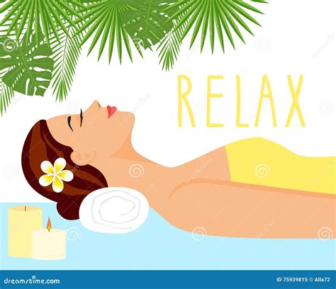 Illustration Beautiful Woman In Spa Environment Woman Relaxing In