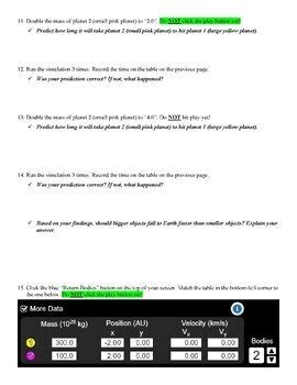 PhET Solar System Worksheet (HS-ESS1-4) by Mrs Tran Science Classroom