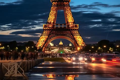 La Torre Eiffel Est Iluminada Por La Noche Foto Premium