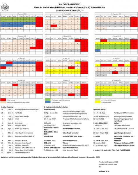 Kalendar Akademik STKIP Aisyiyah Riau TA 2021 2022 STKIP Aisyiyah Riau