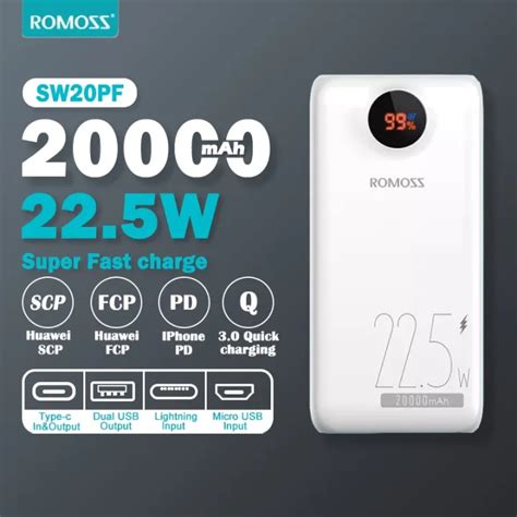 Romoss Sw20 Pro Sw20pf 20000mah Qc30 Fast Charge 3 Output Input Led Display Original Power