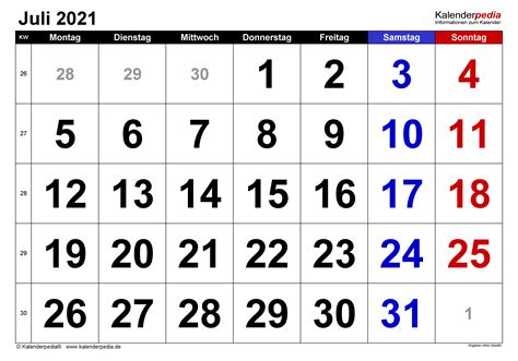 Kalender Juli 2021 Als Pdf Vorlagen