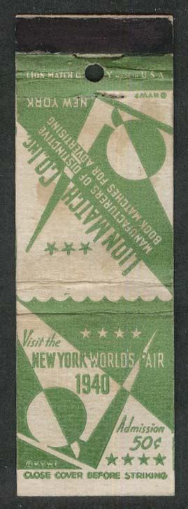 New York World S Fair 1940 Matchcover Trylon Perisphere