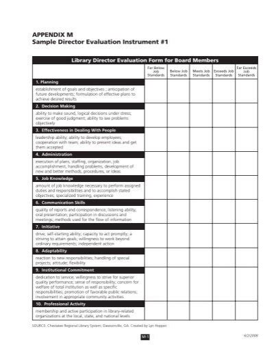 Appendix M Sample Director Evaluation Instrument 1