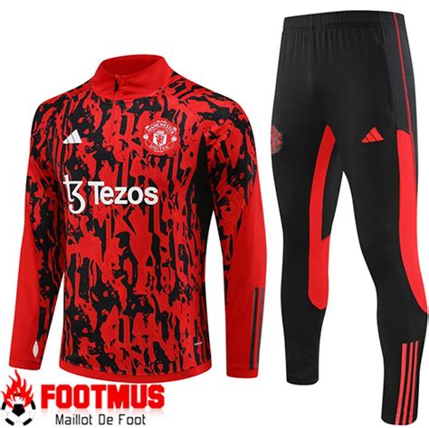 Photo Ensemble Survetement De Foot Manchester United Rouge Noir 2023