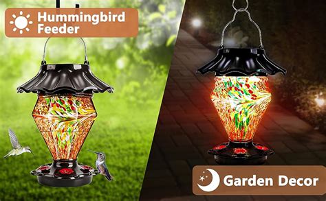 Lujii Solar Powered Hummingbird Feeder For Outdoors Hanging Gem Diamond Shaped