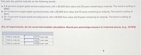 Calculate The Yield To Maturity On The Following