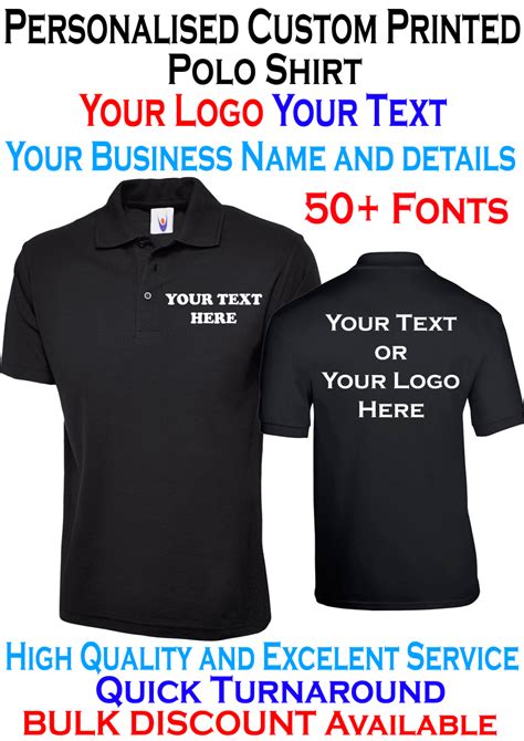 Personalised Custom Printed Polo Shirt Uneek Your Text Logo Unisex