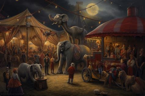 Premium AI Image | A circus scene with a circus tent and elephants.