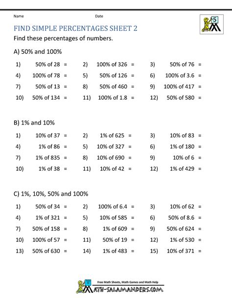 Percentage Worksheets Grade 5