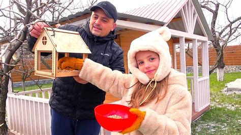 Школа ДОМА Настя с папой накормили птиц и открыли СЮРПРИЗ My little ...