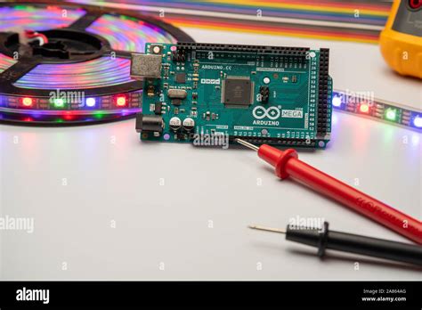 Arduino Mega2560 Displayed With Led Strip Multimeter And Jumper Wire