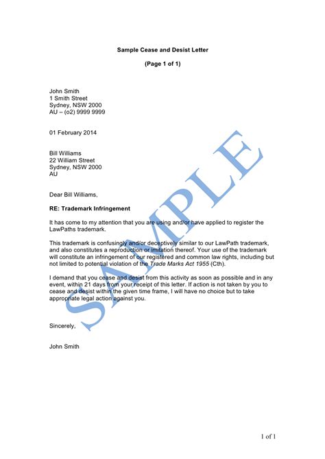 Free Cease And Desist Letter Free Cease And Desist Letter Template Cease And Desist Letter By