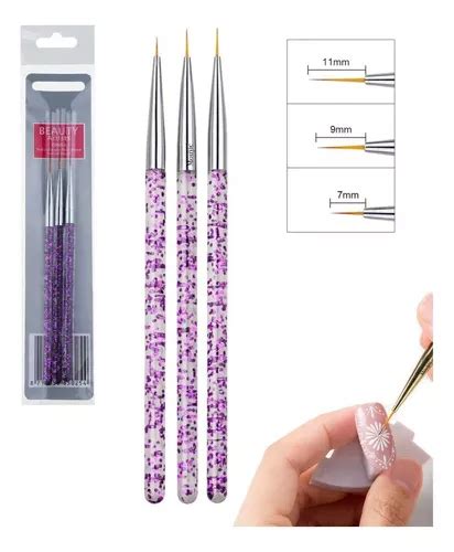 Pinceles Liner Fino Mano Alzada Nail Art U As Gel Color Morado