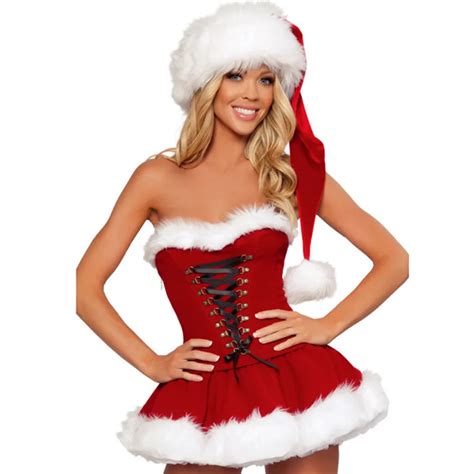 Sexy Santa Claus Costume Women Off Shoulder Red Mini Dresses 2016