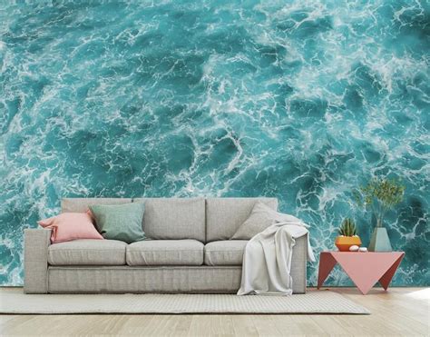 Sea Mural Ocean Wallpaper Sea Peel And Stick Waves Wallpaper Etsy