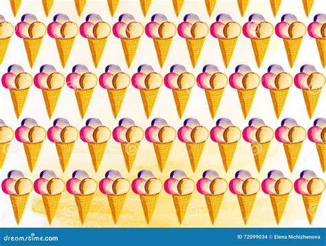 Ice Cream In A Waffle Cone With Watercolors Stock Illustration